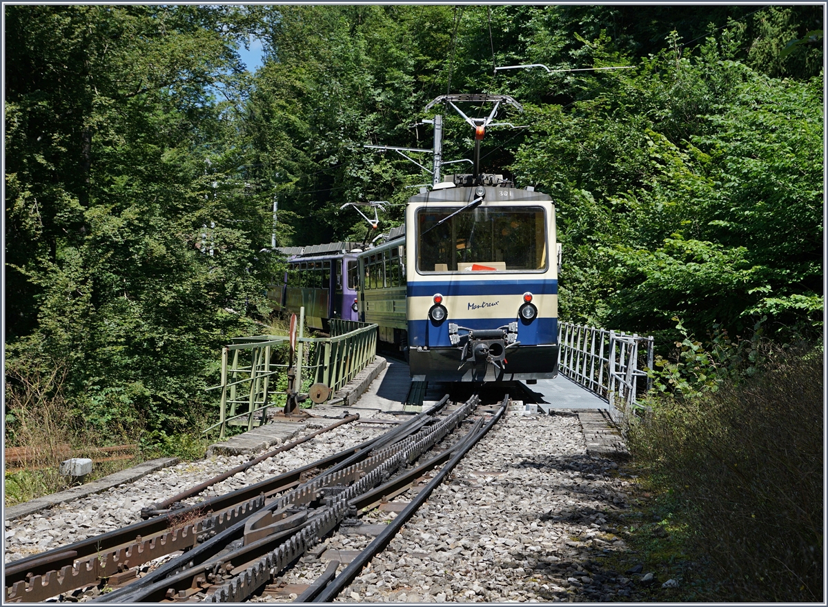 Two Rochers de Naye Bhe 4/8 are arriving at Le Tremblex.
07.08.2016