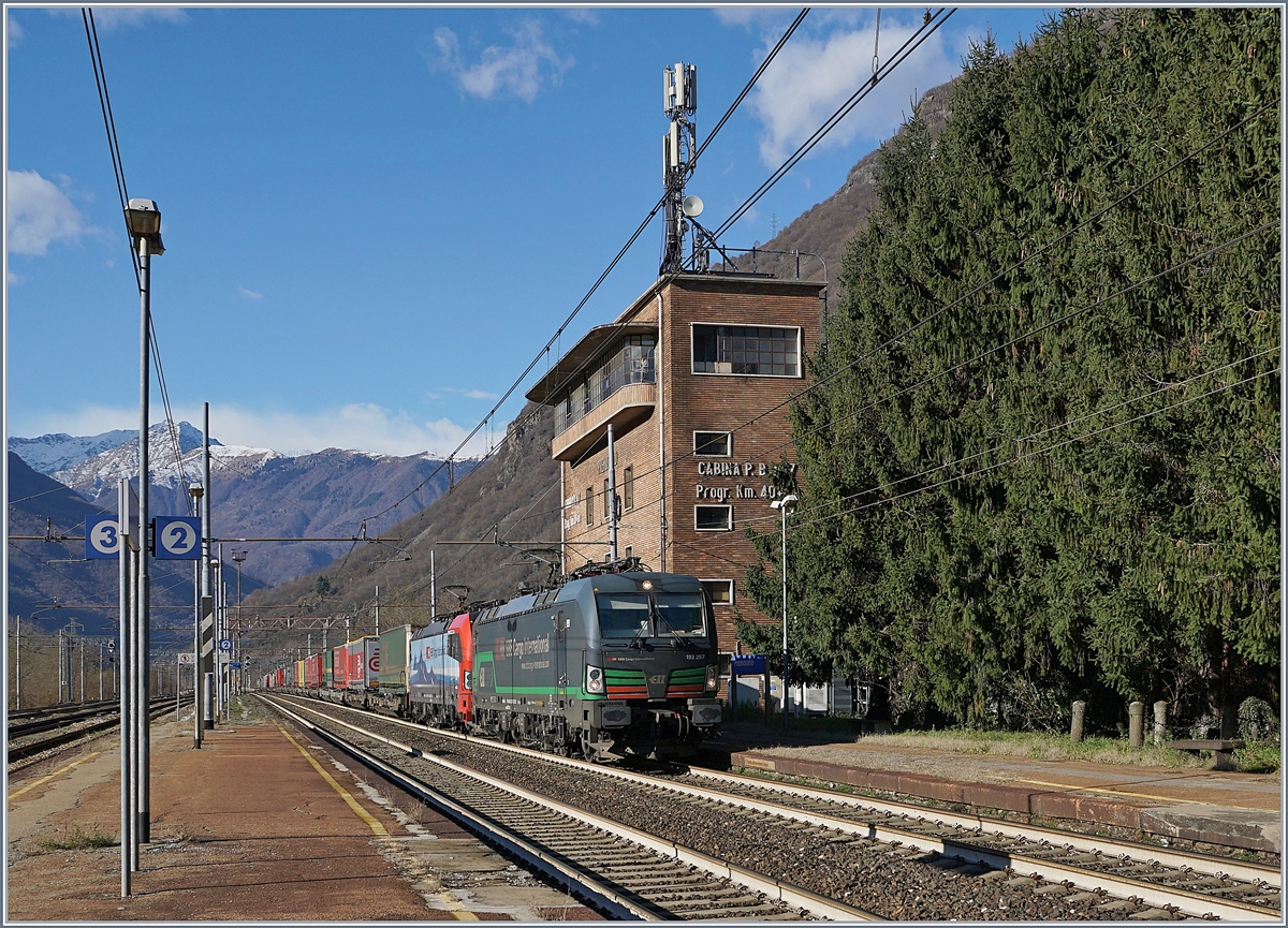 Two SBB Cargo International Re 193 with a Cargo train in Premosello Chiavenda.
04.12.2018