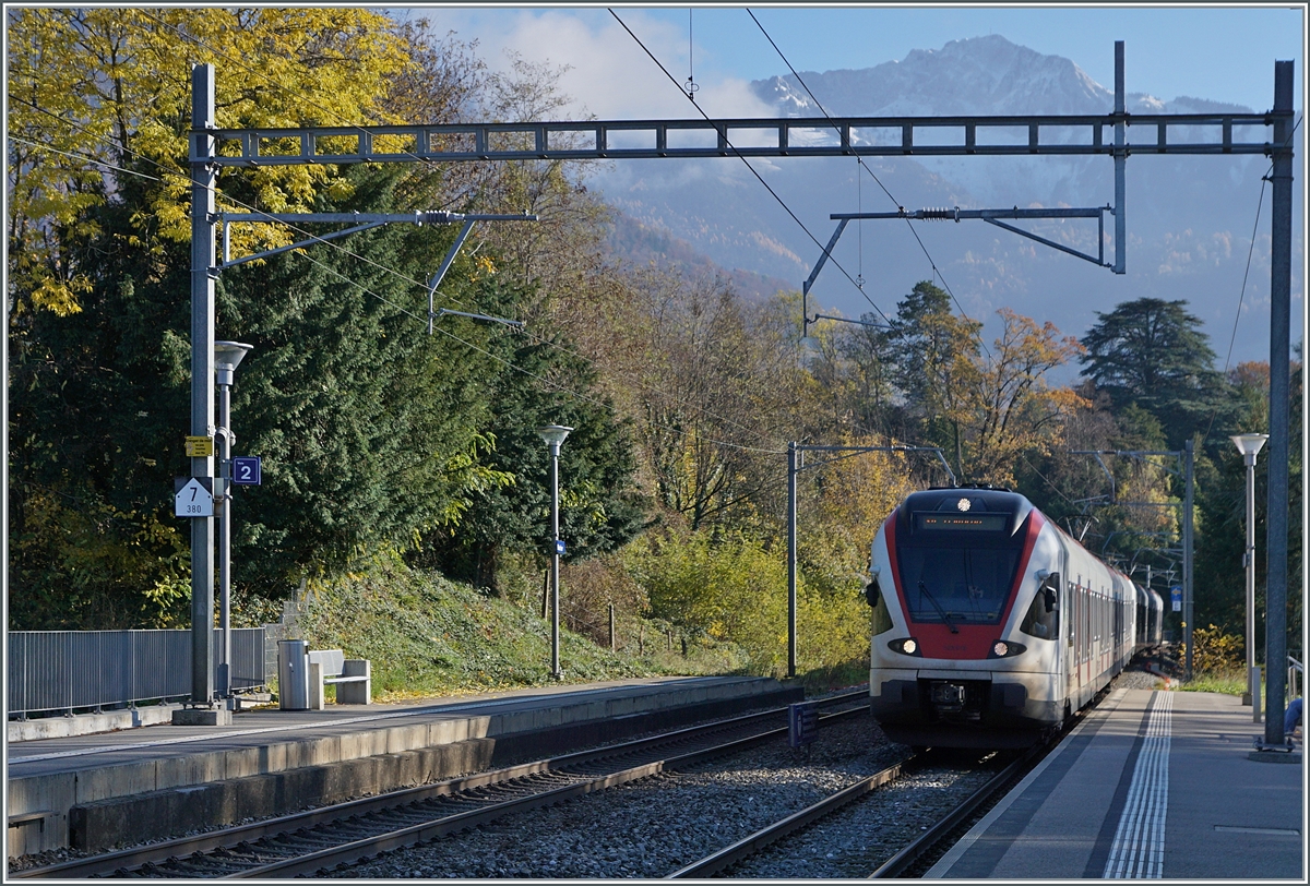 Two SBB RABe 523 are on the way to Le Brassus. This service is arriving at Burier. 

23.11.2023