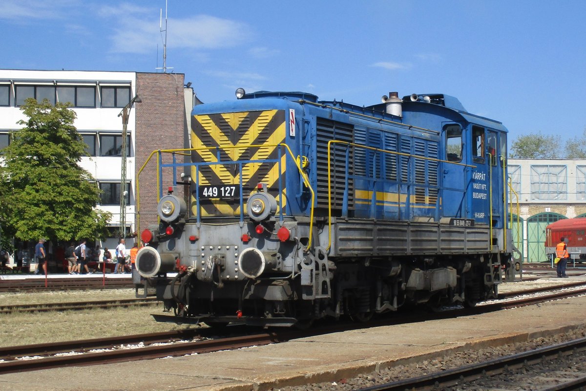 Vasut Karpat 449 127 takes a breather during a loco parade at the Vasuttorteneti Parc at Budapest on 9 September 2018.