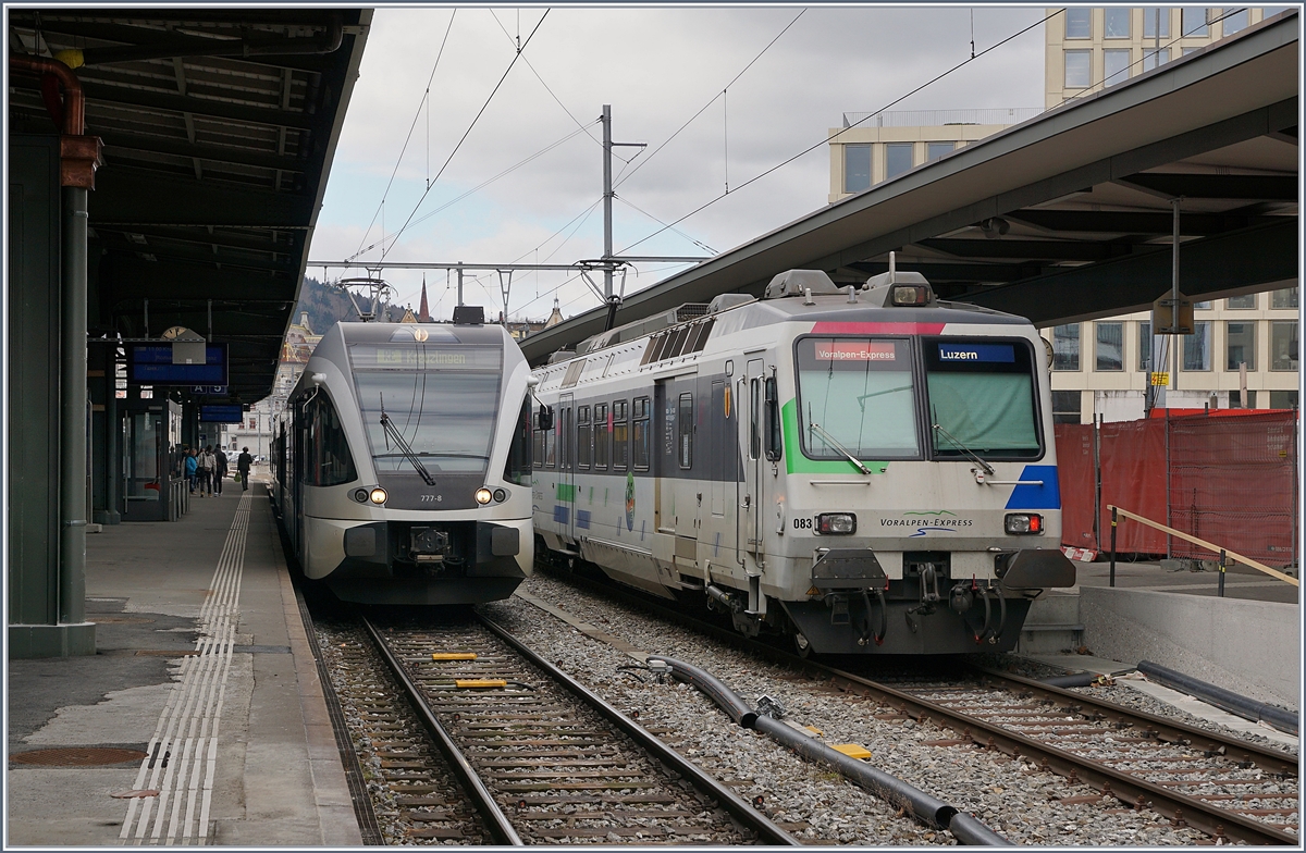 Voralpenexpress (VAE) and Turbo GTW in St Gallen.
16.03.2018