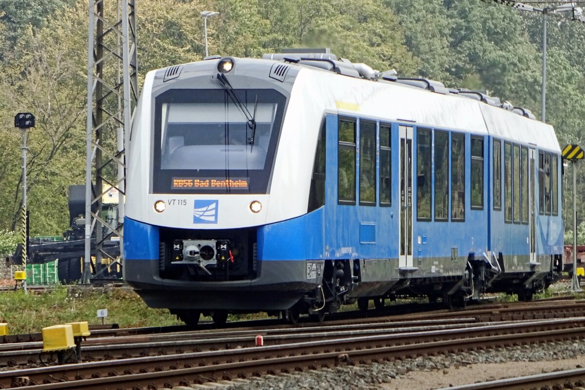 VT 115 of the Bentheimer Eisenbahn enters Bad Bentheim on 15 July 2019.