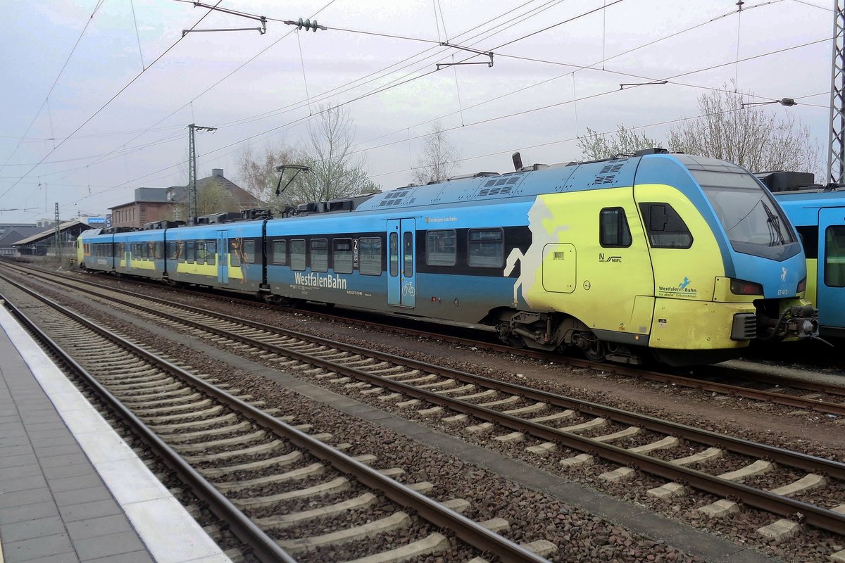 Westfalenbahn ET413 stands in Rheine on 9 April 2018.