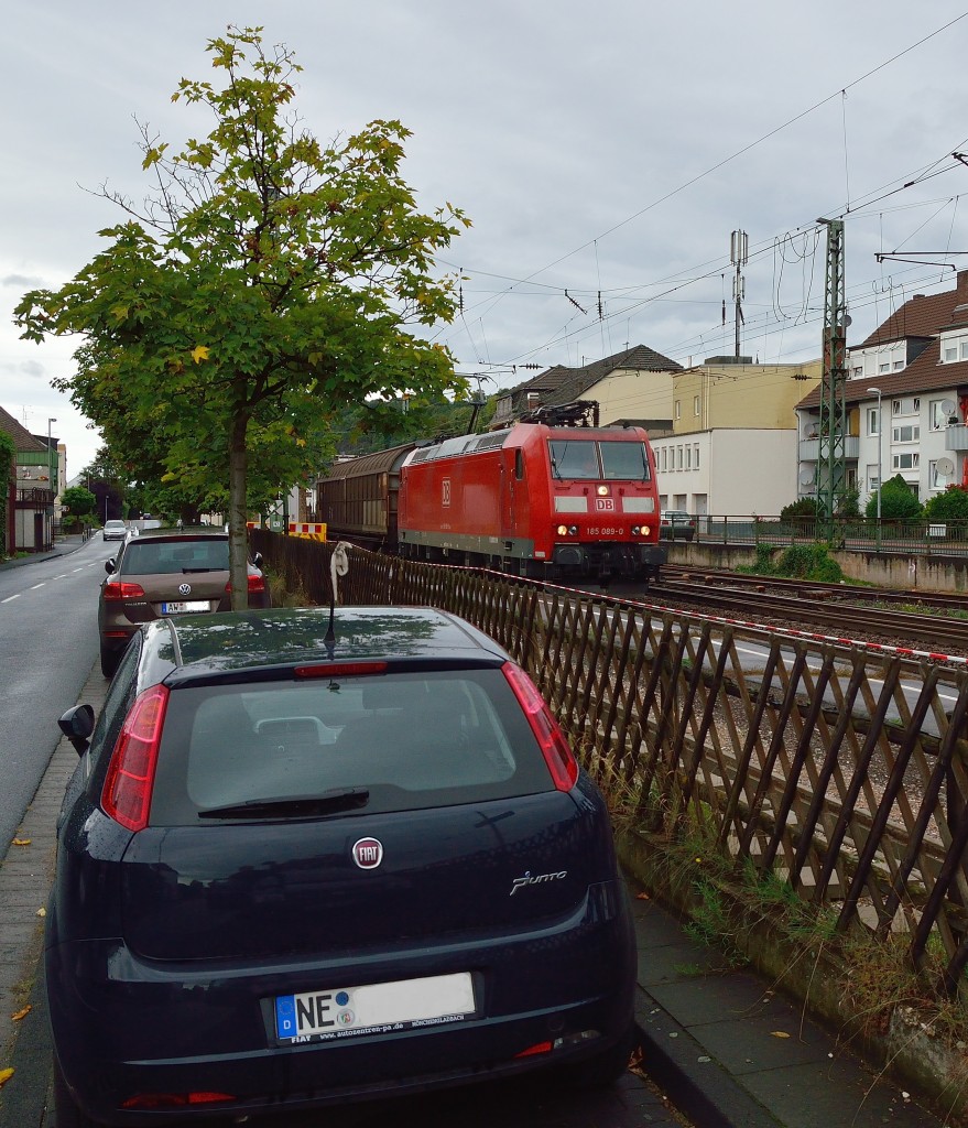 With an frighttrain on it's hock is here the Class 185 089-0 seen at the station of Bad Hnnigen near the Rhineriver. 14.9.2013