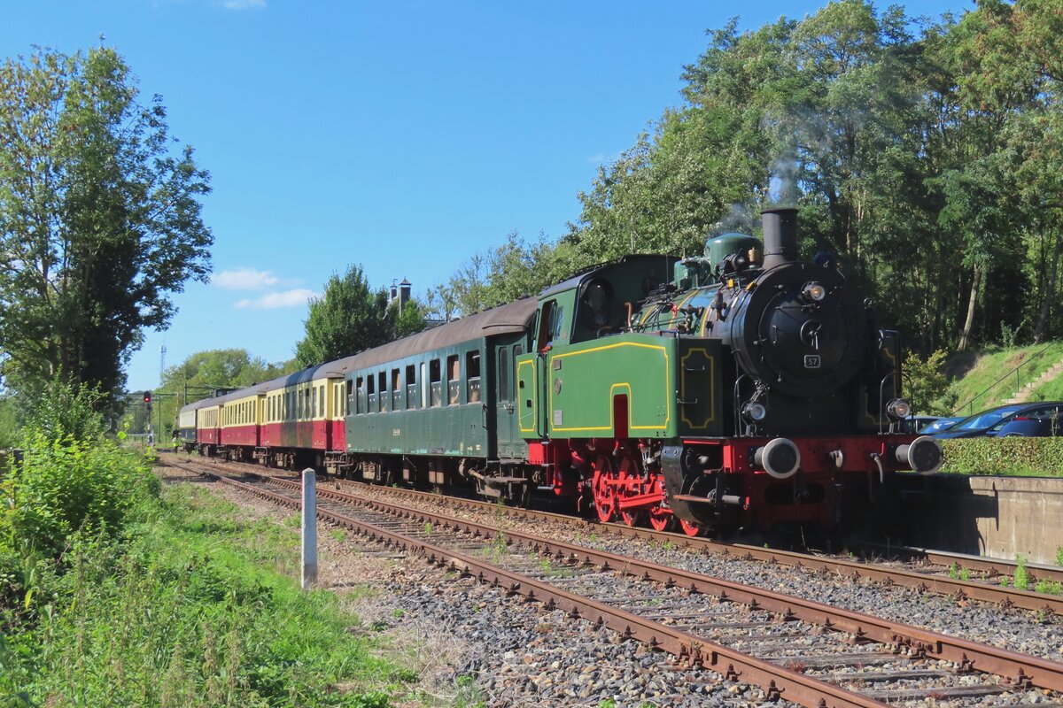ZLSM's 57 BONNE stands at Schin op Geul with a steam train to Simpelveld on 24 September 2023