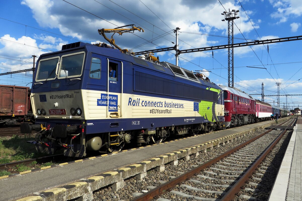 ZSCS 363 095 stands with a museum train at Kosice on 23 June 2022.