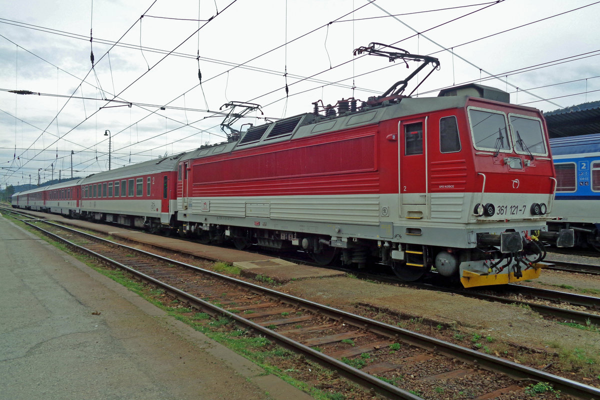 ZSSK 361 121 stands at Zilina on 15 May 2018.