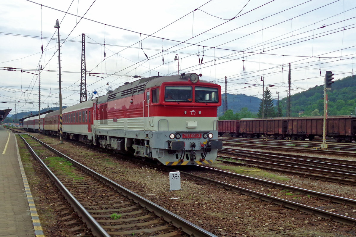 ZSSK 757 001 quits Zilina with a regional rain to Rozumberok on 15 May 2018.