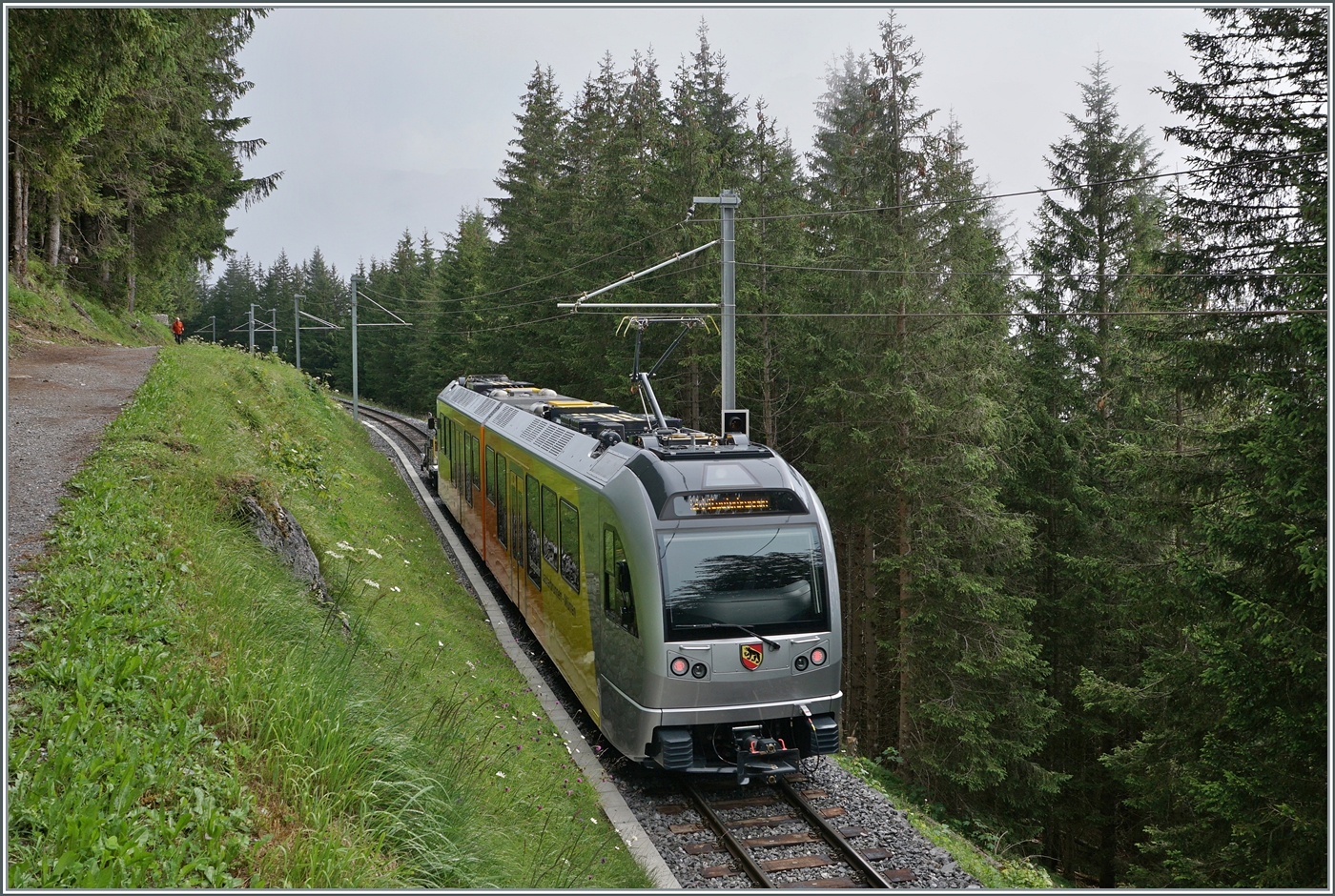 A new BLM Be 4/6 is shortly after Mürren on its way to Grütschalp. The new railcars operated only for a short summer in  mixed operation  with the older Be 4/4.

July 23, 2024