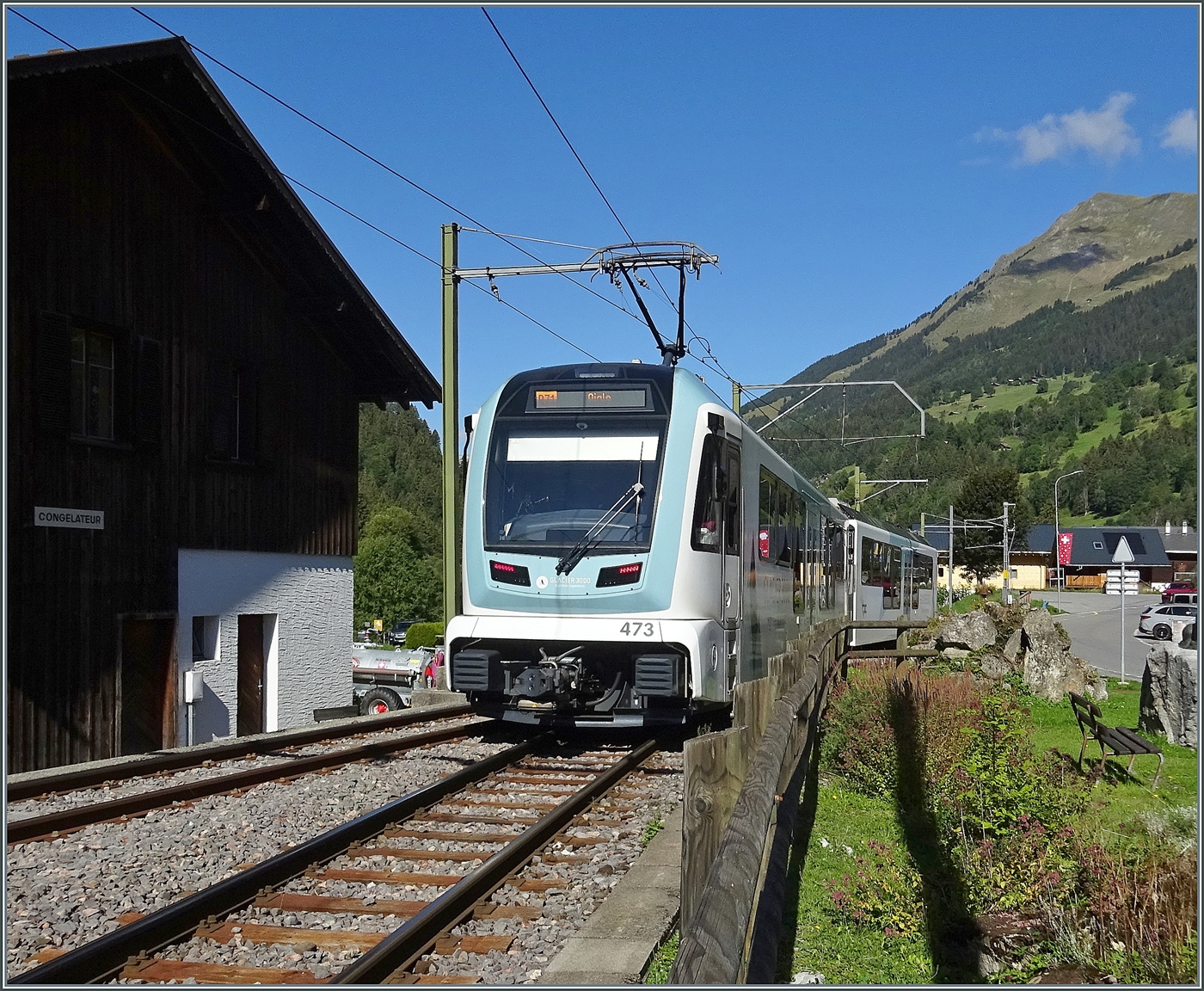 The ASD ABe 4/8 473 departs from Les Diablerets station as R71 to Aigle.

September 1, 2026