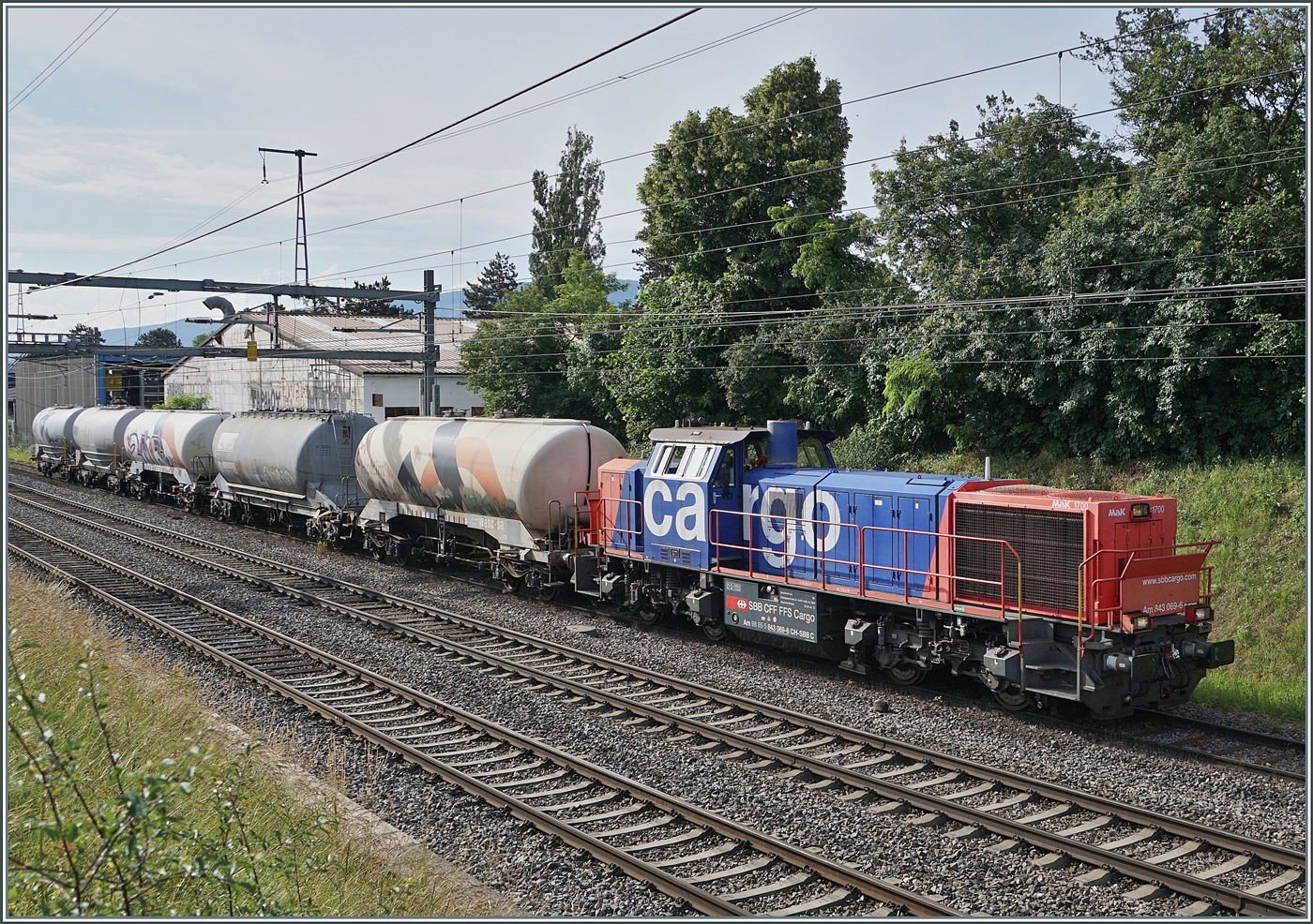 The SBB Cargo Mak 17 Am 843 069-6 (Am 98 85 5 843 069-6 CH-SBB C) is shunting cement wagons at Vernier towards the SBB Cargo station Vernier Meyrin.

June 1, 2026