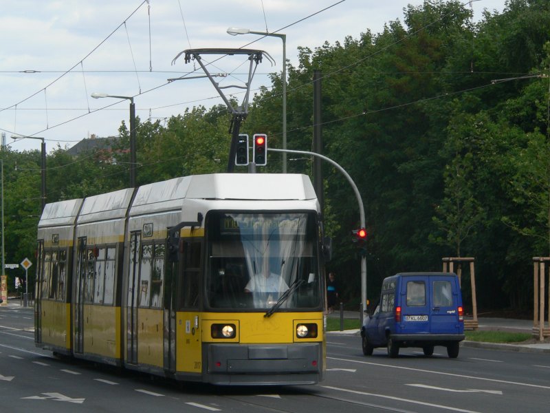 A tram in Bernauer Strae, near the Mauerpark. 2008