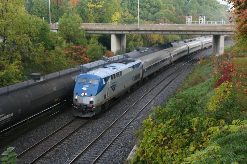 Amtrak/VIA Train with P42DC 190 from Toronto towards New York on 3.10.2009 at Bayview Junction. 
