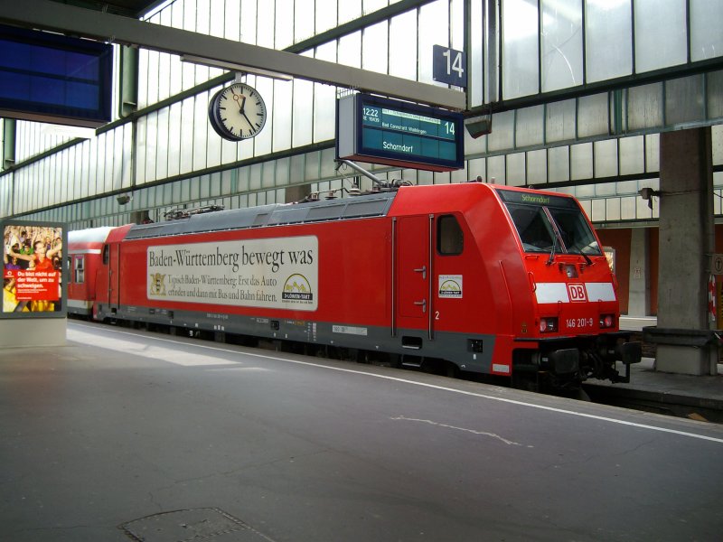 BR 146 201 mit RE nach Schorndorf  am 07.09.2009 in Stuttgart Hbf 