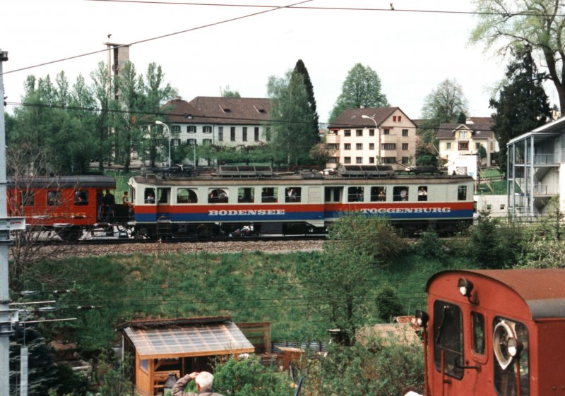 Electrical multiple unit Bt 43 from Bodensse-Toggenburg-Bahn on 10.5.1997 in St.Gallen at the official exhibition for 150 Jears Railways of Switzerland.