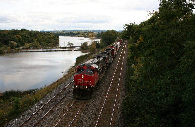 Freight train with C44-9W 2560, SD75I 5774 and SD40-2 6200 on 30.09.2009 at Bayview Junction near Hamilton. 
