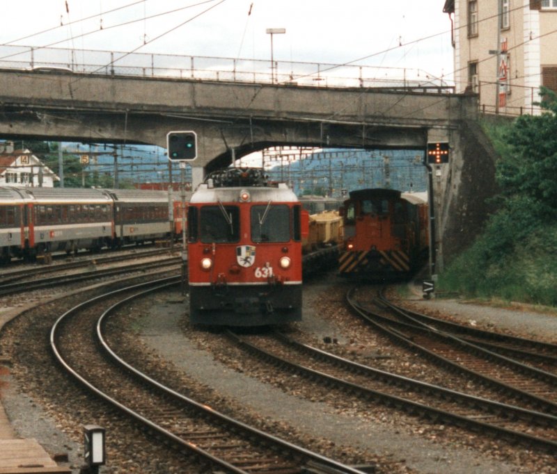 Ge 4_4 631 with an freight train on 17.05.1999 at Chur.