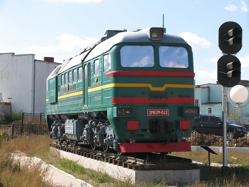 One part of the  Taigatrommel  double unit locomotive 2M62M-043 at the railway museum of Mogolia in Ulaanbaatar on 16-9-2009.