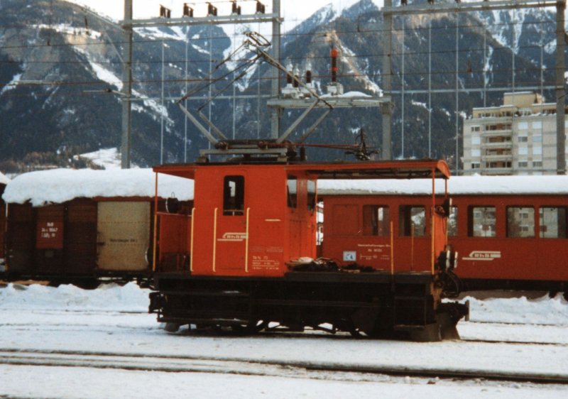 RhB Te 2/2 73 on 03.01.1992 at Thusis. 