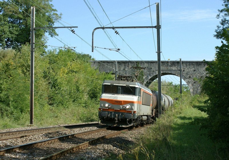 SNCF BB 7424 with a cargo train between Satigny and Russin.
05.09.2008