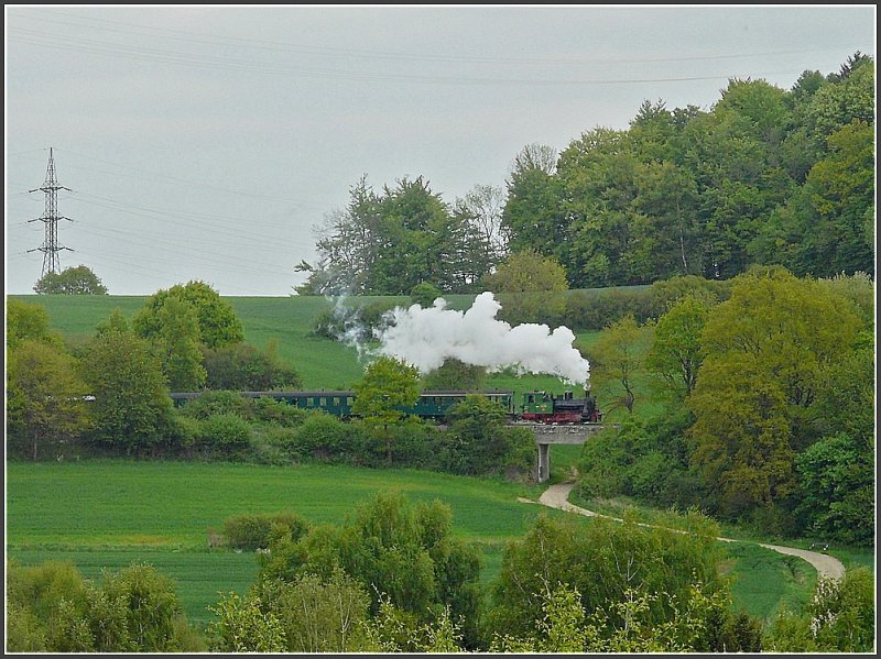 Steamtrain on its way from Pétange to Fond de Gras in the nice and quiet landscape, where nature has won upper hand again.  May 3rd, 2009