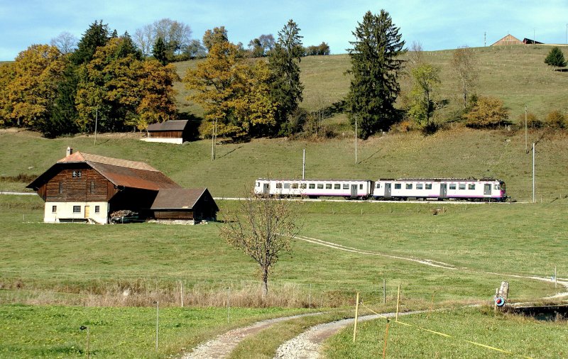 The ex MThB ABDe 4/4 with Bt on TFM Line Romont - Bulle by Vuadens
27.10.2009