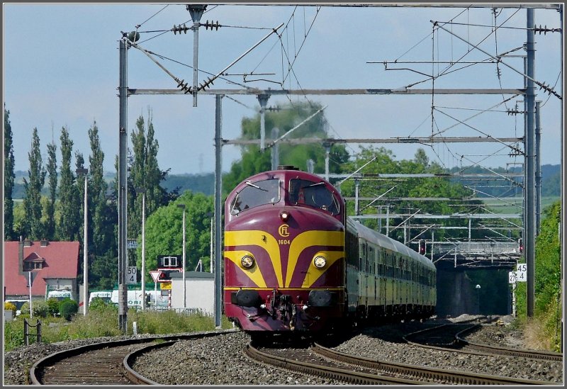 The heritage engine 1604 is heading a special Train near Schieren on June 23rd, 2009. 
