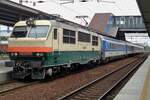 Retro liveried 151 023 calls at Ostrava hl.n. on 15 May 2018.