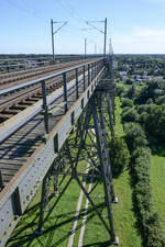 The railway high bridge at Osterrönfeld in Schleswig-Holstein. Date: 17. August 2025.