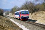 BB 5047 084 as Regionalzug from Wiener Neustadt Hbf to Sopron/Hungary, next to Loipersbach-Schattendorf,06.04.2010.