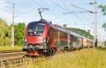 Railjet 1116 205 is banking at Timelkam on 31 May 2009.
