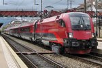 On 26 September 2010 RailJet 1116 218 calls at Neuchatel in Switzerland.