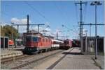 The SBB Re 4/4 II 11152 with an IC 4 to Zürich and in the background the ÖBB 1116 272 with his IC Zürich - Stuttgart in Singen.