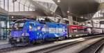 Electric locomotive 1116 154 is entering the main train station of Vienna with its train. May 3, 2026