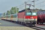 ÖBB 1144 222 pushes an RE out of Schärding on 10 May 2018. 