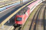 Top shot of BB 1216 013 entering Kufstein on 25 May 2012 with an Munich bound EC.