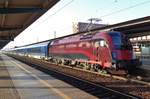 RailJet 1216 230 calls at Pardubice on 1 January 2017.