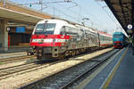 Jubilee 1216 020, celebrating 175 years of railways in Austria, stands on 1 July 2013 in Verona Porta Nuova.