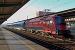 Colourful RailJet at Pardubice on the first day of 2017 with CD blue coaches and ÖBB Crimson and grey 1216 230 pushing. 