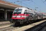 Jubilee 1216 020, celebrating 175 years of railways in Austria, stands on 1 July 2013 in Verona Porta Nuova.