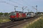 ÖBB 1293 186 hauls a coal train through Venlo-Voierpaardjes into Germany on 7 August 2025. From 18 August 2025 this famous (for the railway fans)/notorious (for the car drivers due to the tricky situation and long waiting times) railway crossing will be closed of for motorised traffic.