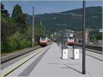 Two ÖBB 4748 in Bregenz and the on the right the Pfänder.