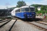 Schienenbus 5081.001 stands on the turn table at the Lokpark Ampflwang on 27 May 2012.