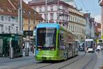 Tram no. 220 at the stop “Hauptplatz” in Graz. June 02, 2023