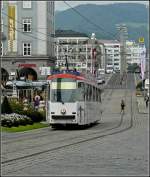 Tram Number 52 is arriving at Hauptplatz in Linz on September 14th, 2010.
