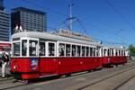 Tram n° 408 à l'arrêt 'Schwedenplatz' à Vienne photographiée lors d'un arrêt photo. 3 mai 2026