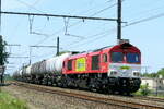 The BLS Cargo Nord DE6310 with a tank train from the port of Antwerp. Line 27A at Antwerp Airport. 13-07-2026