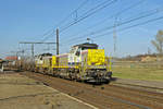 On 23 March 2011 NMBS 7851 hauls a container train through Antwerpen-Luchtbal.