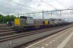 On 3 June 2018 NMBS 7773 hauls a freight out of Sittard toward Visé.