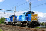 The Infrabel/TUC RAIL 7795 together with the 7800. Build by Siemens-Vossloh: type 77-78 construction n� 1001221 year of manufacture: 2003. Line 27A at Antwerp Airport. 02-07-2026